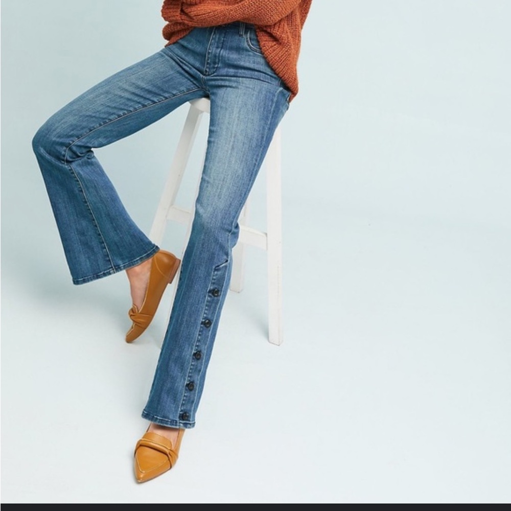 Pilcro button hem high rise bootcut jeans